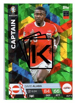 fotbalová karta Topps Match Attax EURO 2024 Green parallel AUT5 David Alaba (Austria