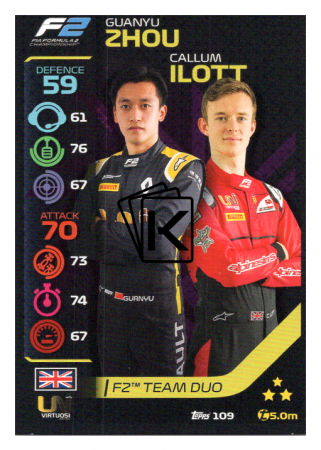 2020 Topps Formule 1 Turbo Attax 109 Team Duo F2 Guanyu Zhou & Callum Ilott