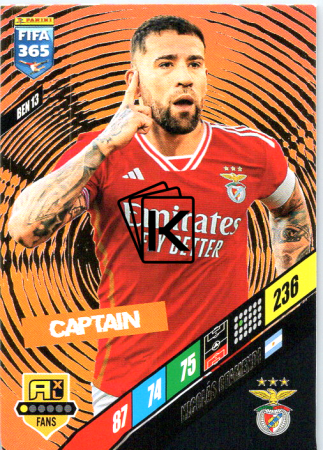 fotbalová karta Panini FIFA 365 2024 Adrenalyn XL BEN13 Nicolás Otamendi SL Benfica Captain