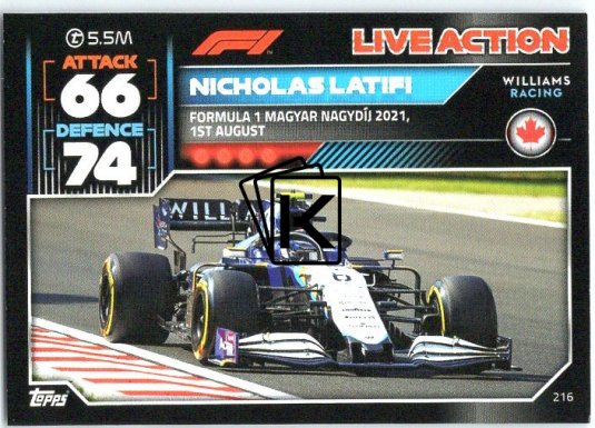 2022 Topps Formule 1Turbo Attax F1 Live Action 2021 216 Nicholas Latifi (Williams)